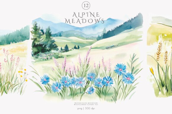 Download Landscape Clipart Watercolor Meadow Set - Meadow Collection
