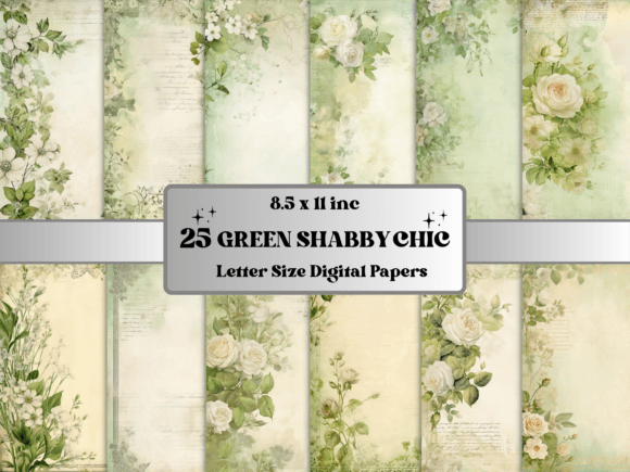 Download Green Shabby Chic Junk Journal Paper - Green Collection