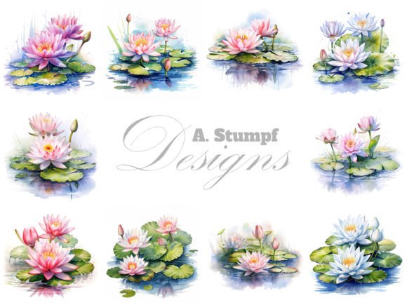 Download Water Lily Clipart Watercolor Flower Set - Watercolor flower set Collection