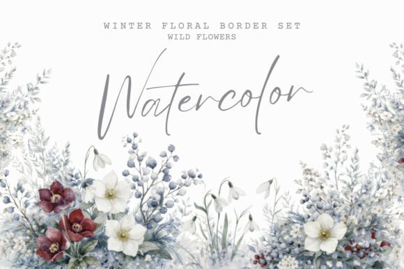 Download Watercolor Winter Wild Flower Border Set - Flower border Collection