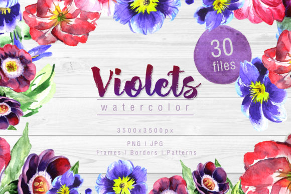 Download Cool Violets Watercolor Flower Set - Watercolor flower set Collection