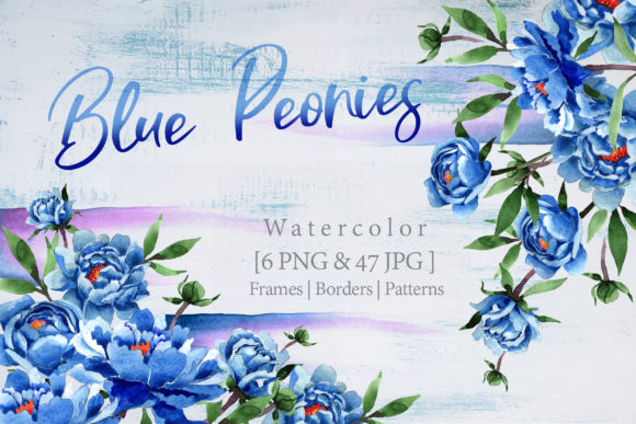 Download Cool Blue Peonies Watercolor Flower Set - Watercolor flower set Collection