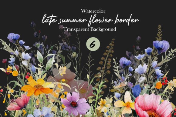 Download Watercolor Late Summer Flower Border PNG - Flower border Collection