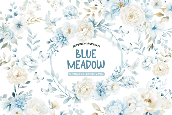 Download Blue Meadow Wildflower Clipart Set - Meadow Collection