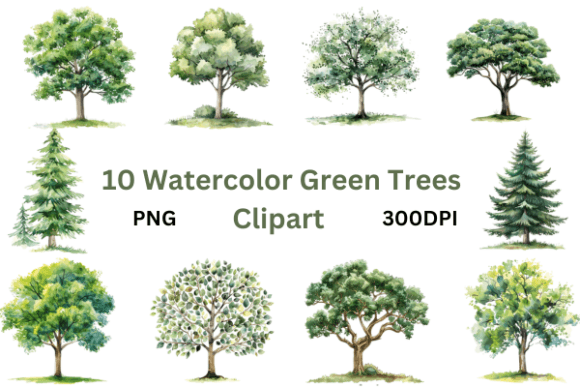 Download Pastel Watercolor Green Trees Clipart - Green Collection