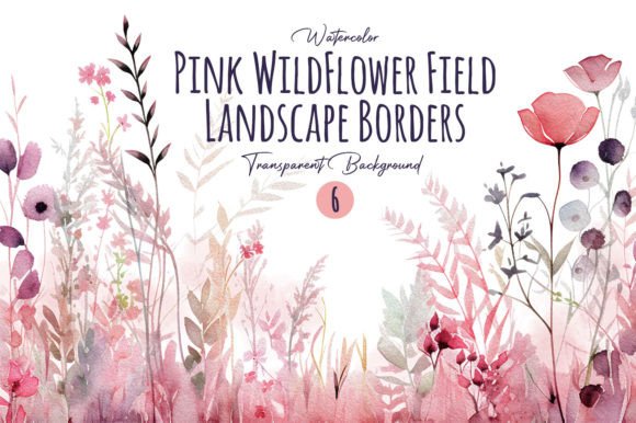 Download Watercolor Pink Wild Flower Border Png - Flower border Collection